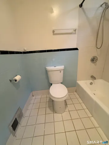 a bathroom with a toilet and a bathtub