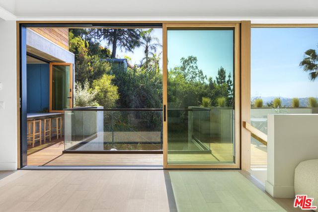 a view of a glass door with a glass door