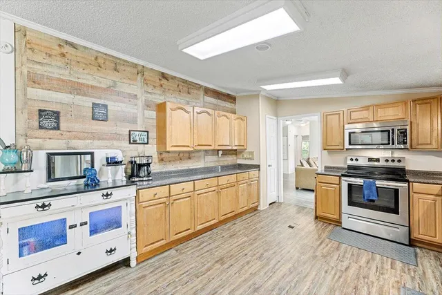 a dining room with furniture and a fireplace