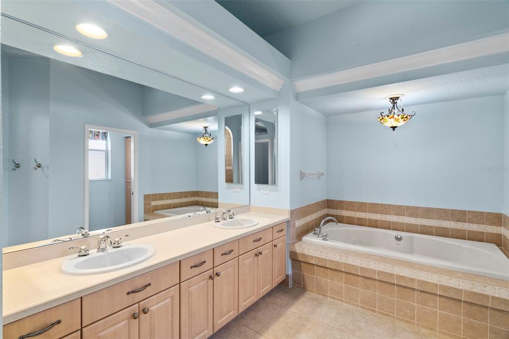 10130 Lazy Days Court Weeki Wachee, FL 34613 - Photo 32 of 85 a spacious bathroom with a granite countertop sink and a bathtub