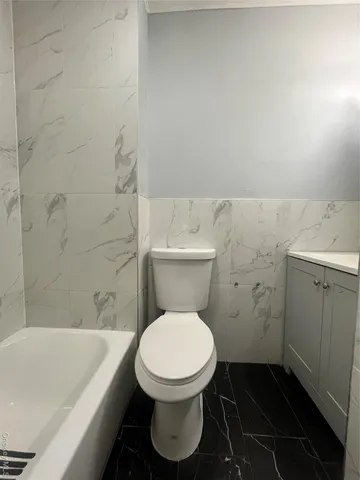 a bathroom with a toilet and a bathtub