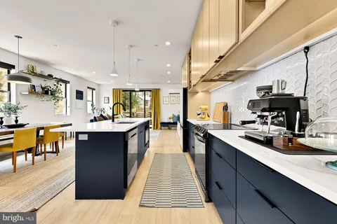a kitchen with lots of counter top space
