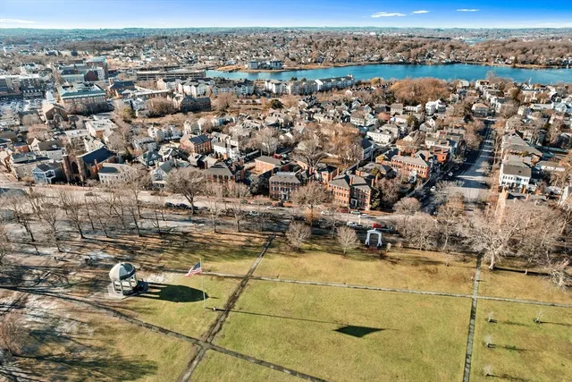 a front view of a building with a street