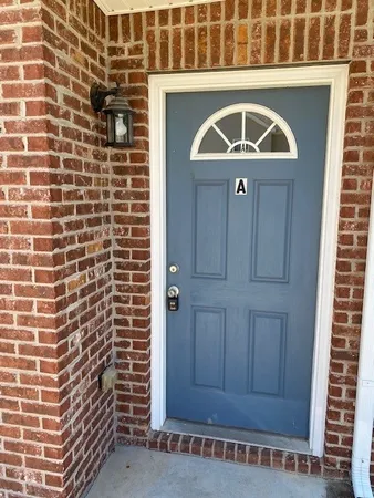 a front view of a building with a door