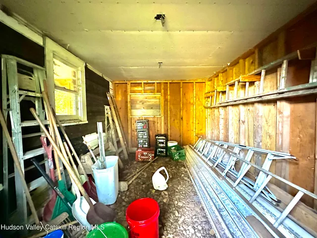 a view of a garden with a slide