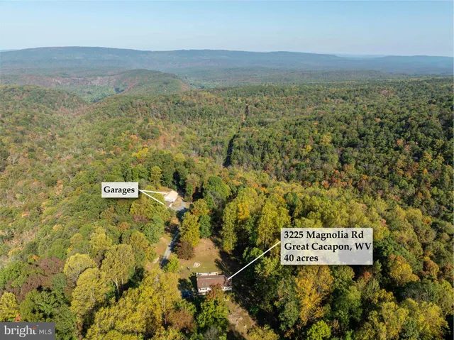an aerial view of a house with a yard and garden