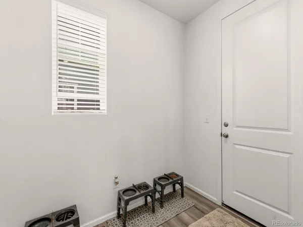 a view of a room that has a window in it