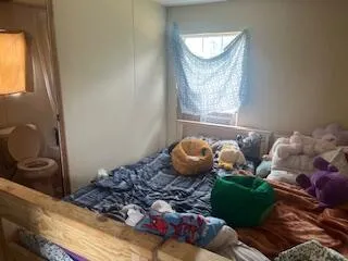 a room with a dresser and a mirror