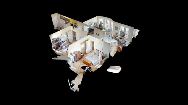 a view of a chandelier with sitting area