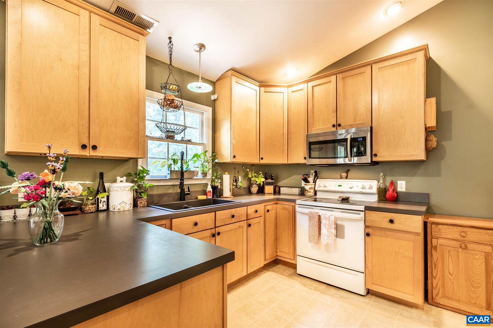 196 Logtrac Road Stanardsville, VA 22973 - Photo 22 of 34 a kitchen with stainless steel appliances granite countertop a sink a stove and cabinets