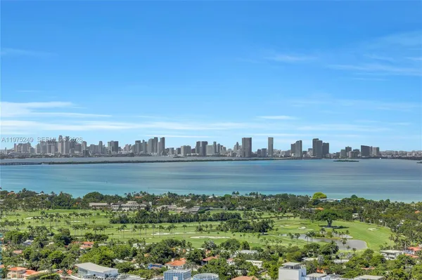 a view of an ocean and a mountain view