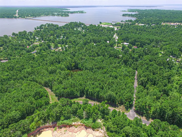 a view of a lake with houses in the back