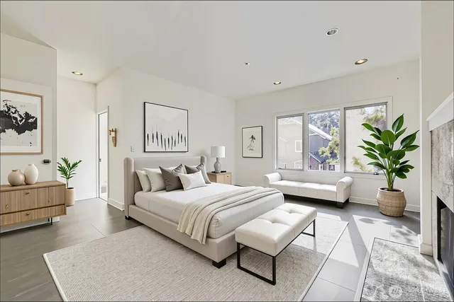 a bedroom with a bed and furniture