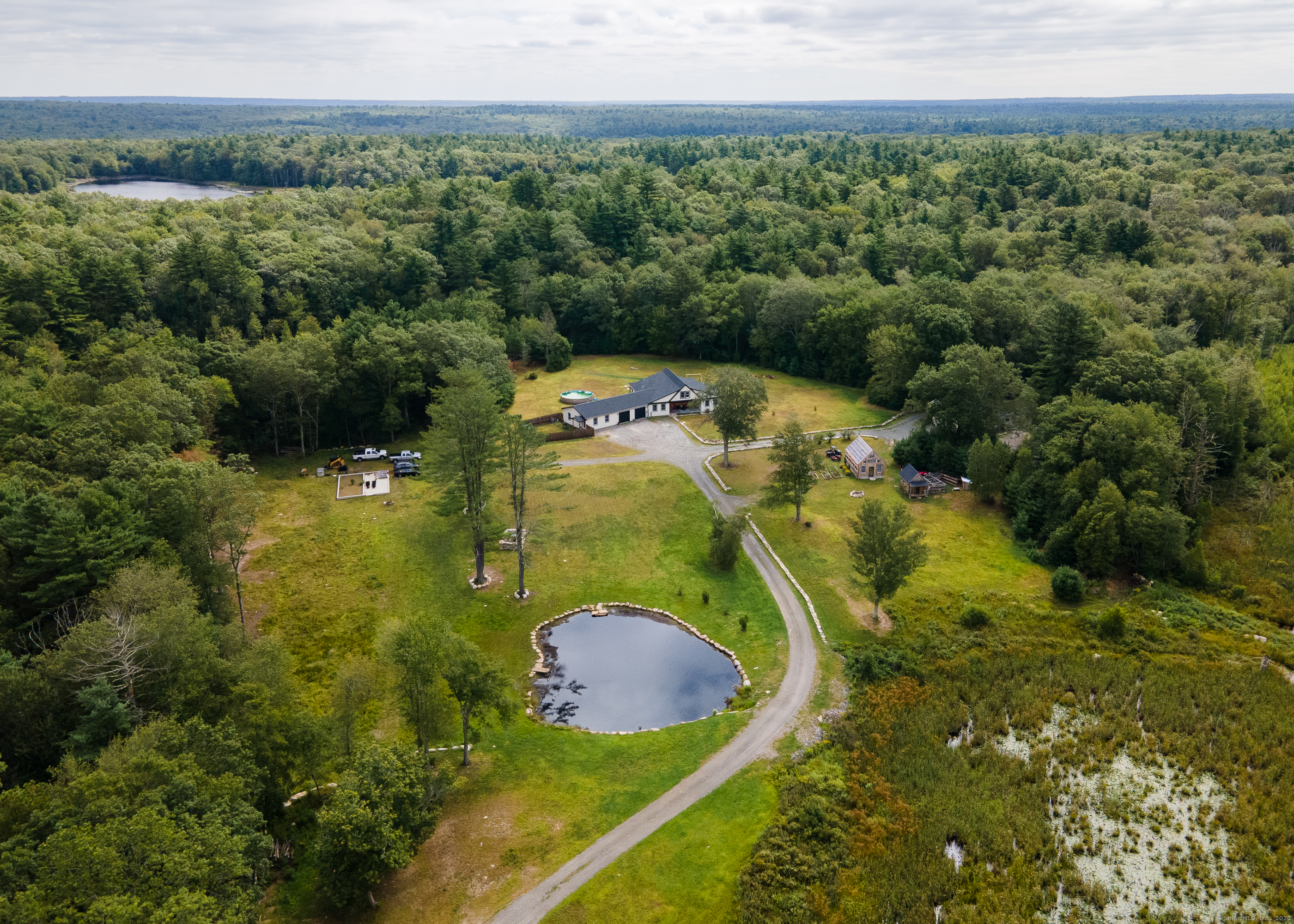 an aerial view of a house