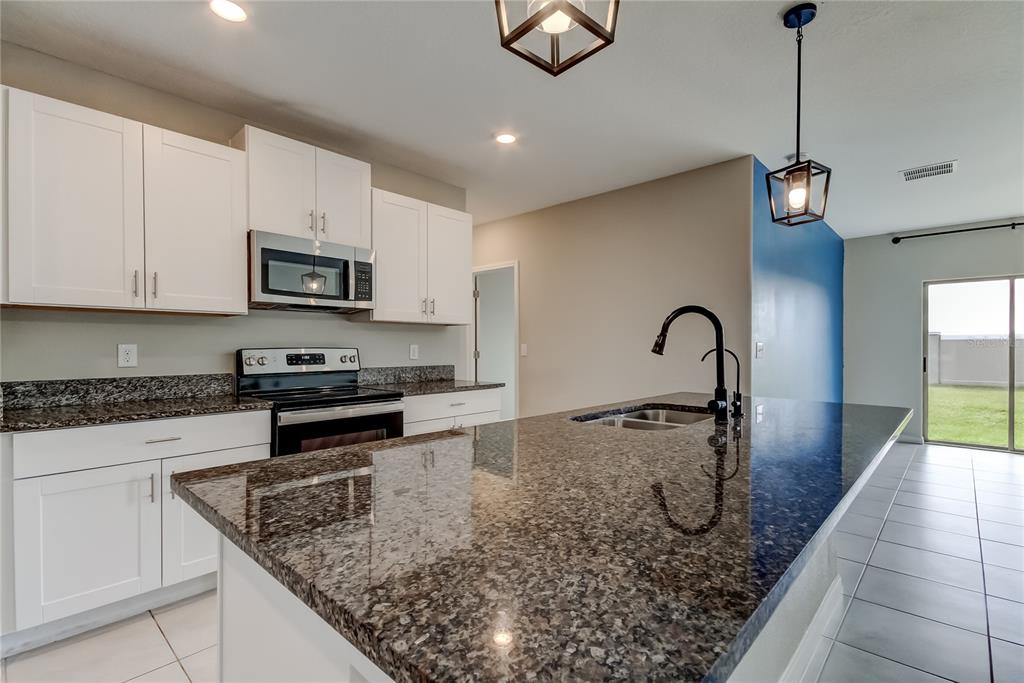 31592 Barrel Wave Way Wesley Chapel, FL 33545 - Photo 6 of 62 a kitchen with stainless steel appliances granite countertop a sink a stove top oven a counter space and cabinets