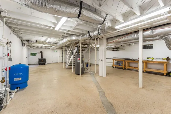 a view of a garage with furniture