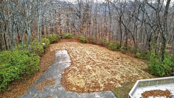 a backyard of a house with large trees
