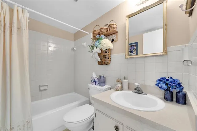 a bathroom with a sink mirror and toilet