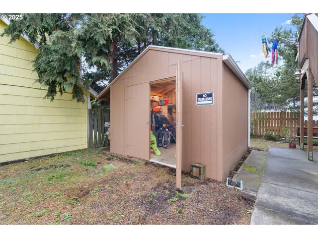 a view of a storage room with furniture