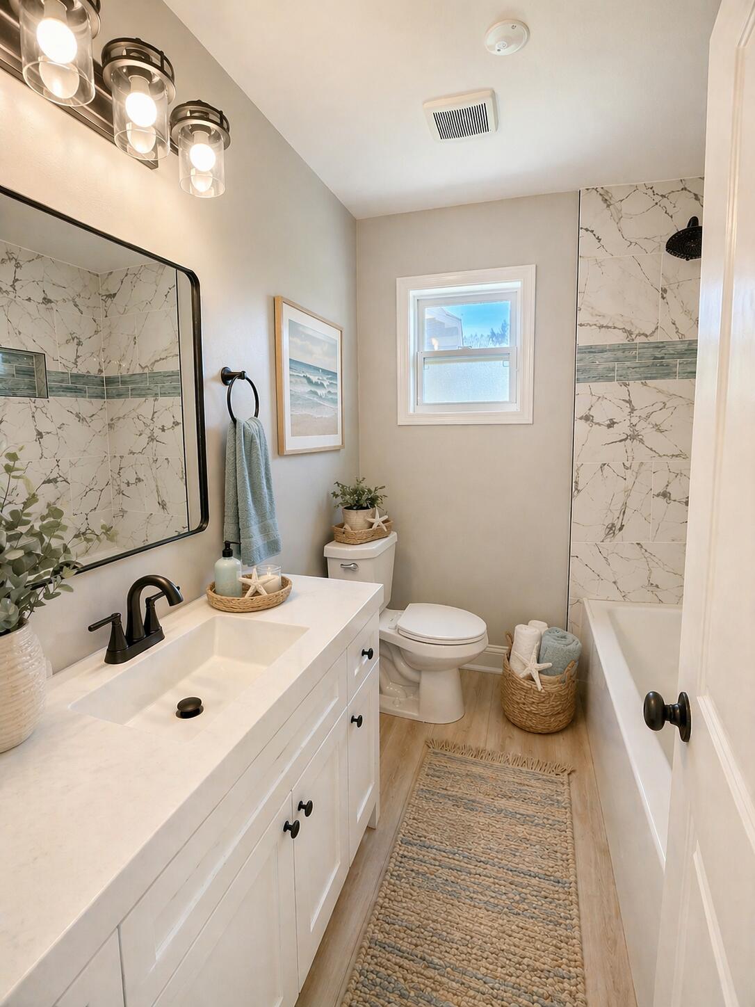 415 North Grand Boulevard Gary, IN 46403 - Photo 22 of 45 a bathroom with a sink mirror toilet and shower