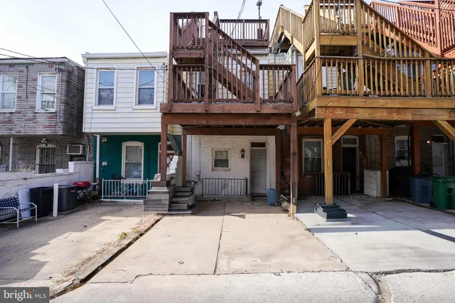 a view of a building with brick walls