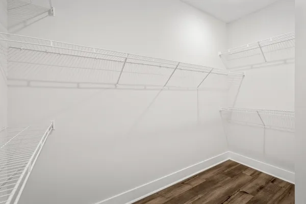 a view of a room with racks on the wall