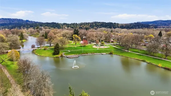 a view of lake and mountain