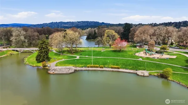 a view of a lake with a mountain