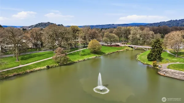 a view of a lake with a mountain in the background