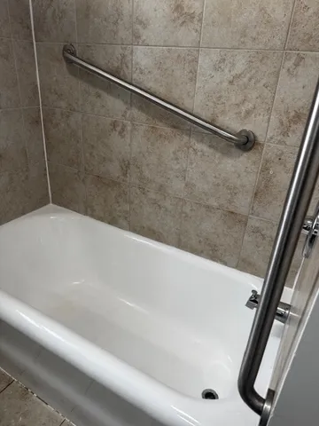 a bathroom with a bathtub