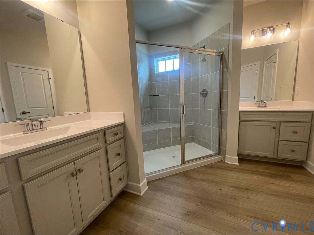 2860 Calgary Lane Chester, VA 23831 - Photo 7 of 16 a bathroom with a shower sink and mirror