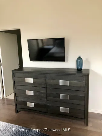 a room with a black gate