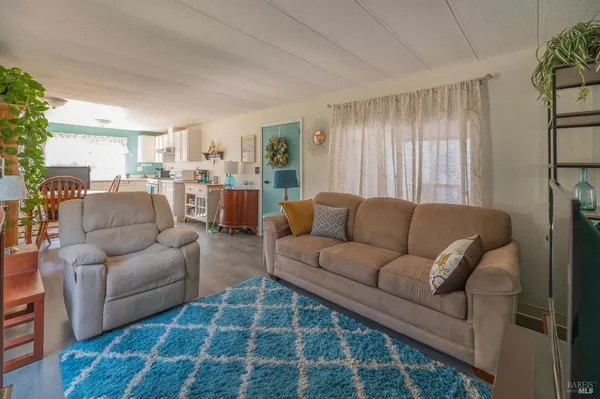 a living room with furniture and a rug