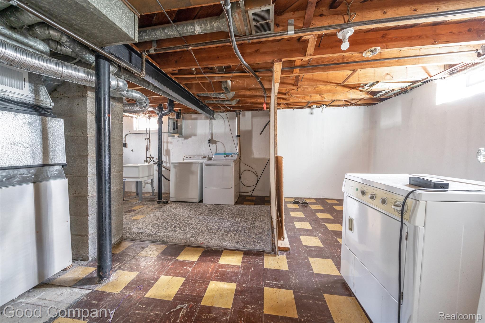 2714 South Rochester Road Royal Oak, MI 48073 - Photo 16 of 26 Unfinished below grade area featuring dark flooring, independent washer and dryer, and heating unit