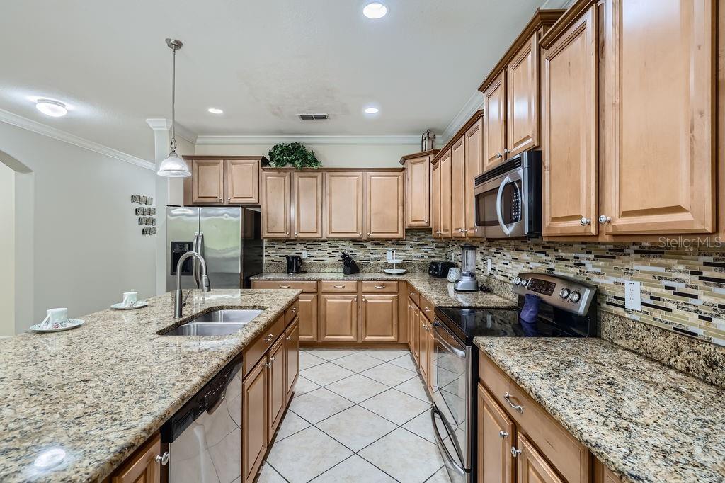 2999 Buccaneer Palm Road Kissimmee, FL 34747 - Photo 14 of 49 a kitchen with stainless steel appliances granite countertop a sink stove and refrigerator