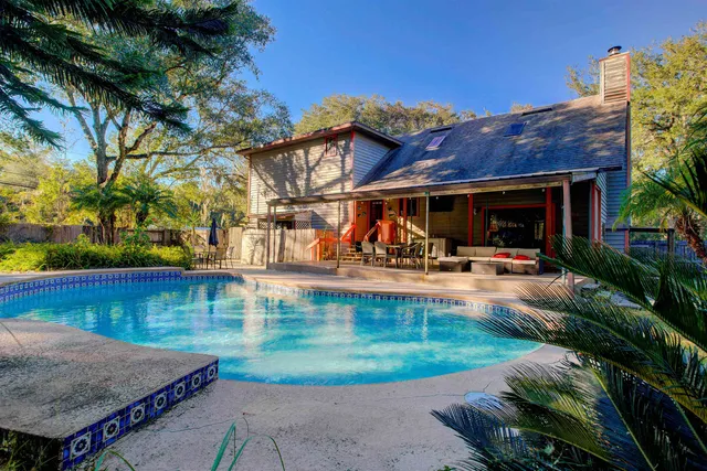 swimming pool with outdoor seating