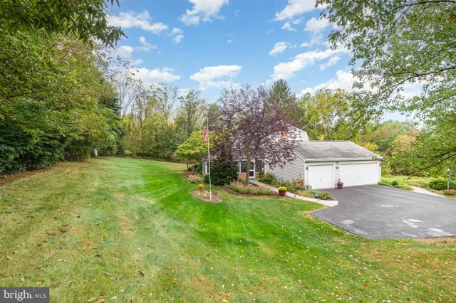 a view of a backyard with a garden and trees