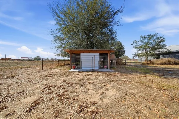 a view of dirt yard with a large tree