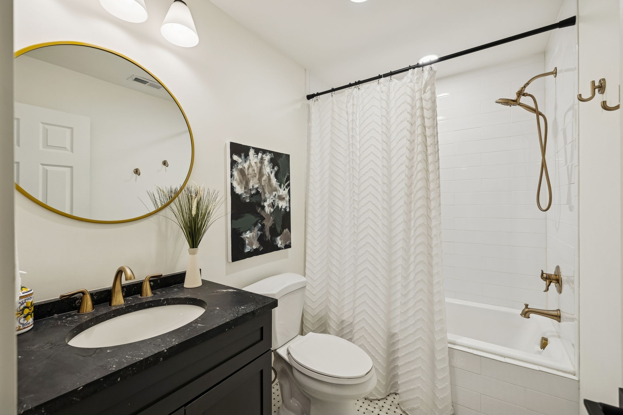 670 North Ridge Road Columbia, TN 38401 - Photo 20 of 45 a bathroom with a granite countertop sink toilet a mirror a vanity and shower