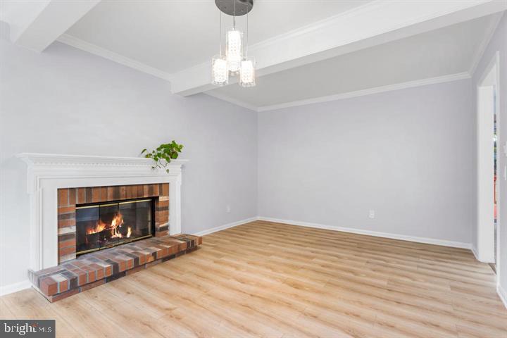 2807 Falling Brook Terrace Hyattsville, MD 20783 - Photo 17 of 48 a living room with a fireplace and a chandelier
