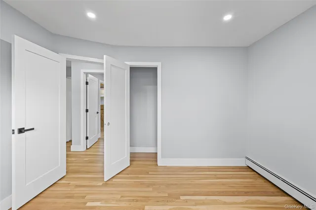 a view of a big room with closet and windows