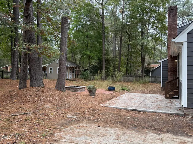 a view of a tree in the middle of a yard