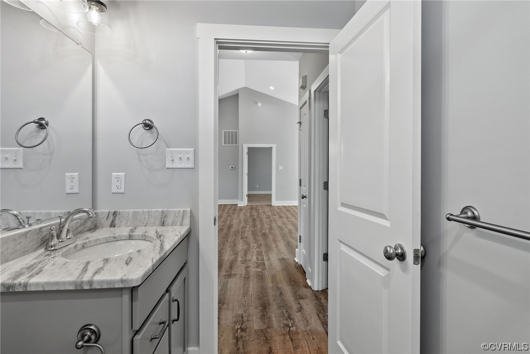 326 Moore Road Farmville, VA 23901 - Photo 42 of 50 a en suite bathroom with a granite countertop sink and a mirror