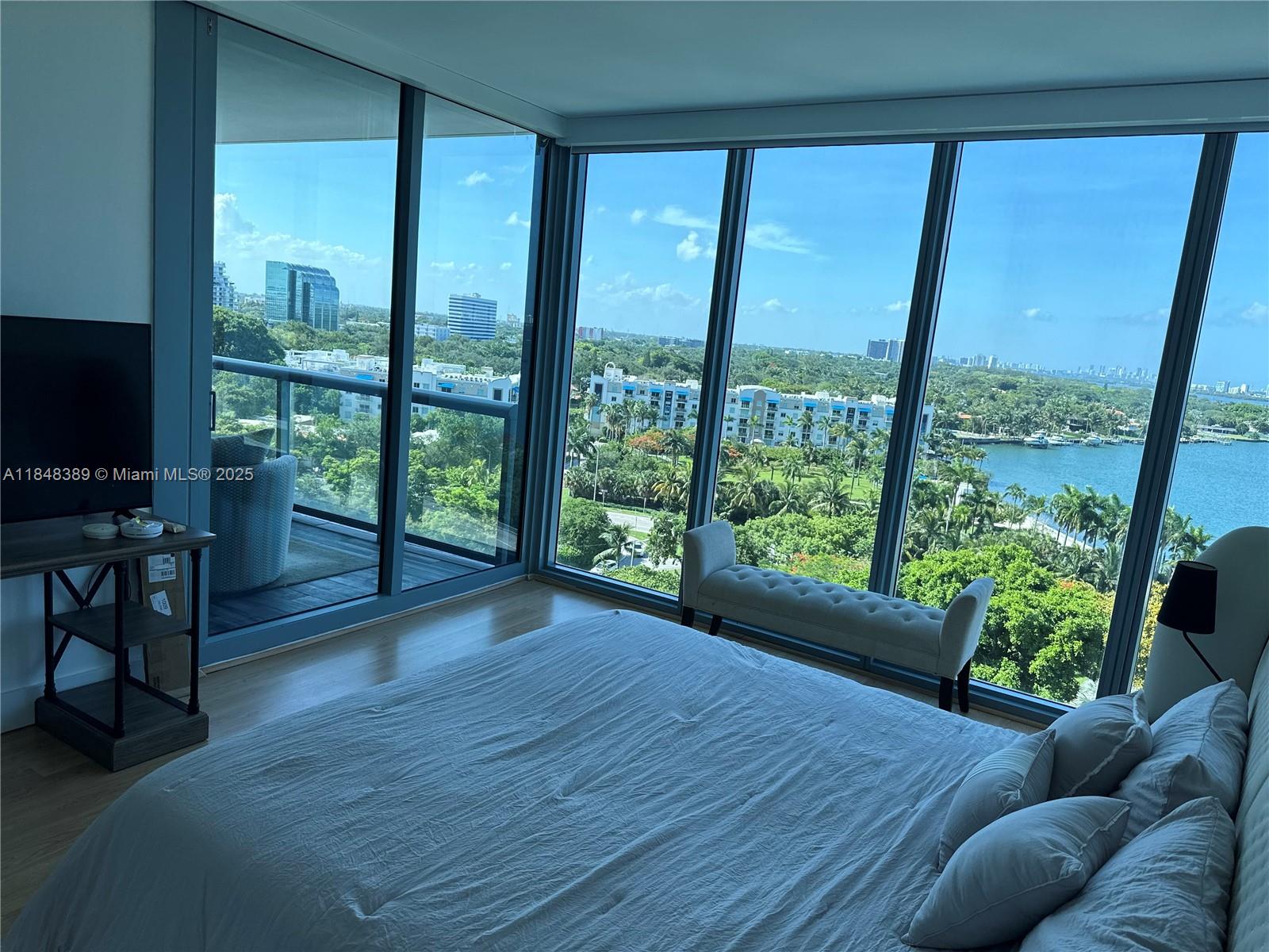 601 Northeast 36th Street, Unit 1009 Miami, FL 33137 - Photo 8 of 19 a living room with furniture tv and large windows