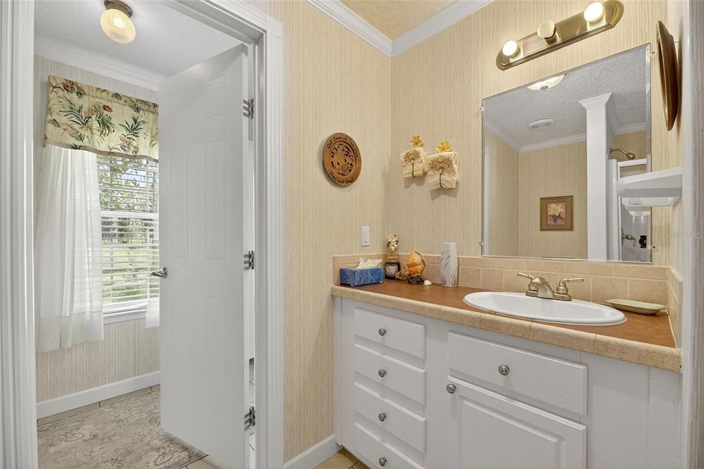6250 Green Pond Road Polk City, FL 33868 - Photo 23 of 96 a bathroom with a granite countertop sink mirror and vanity