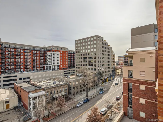 a city view with tall buildings