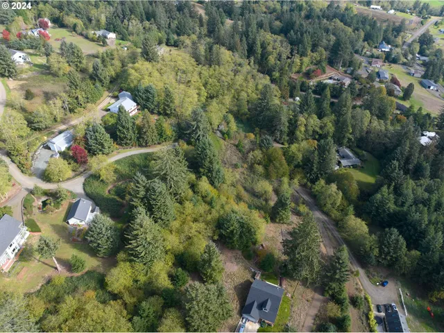 an aerial view of residential house and green space