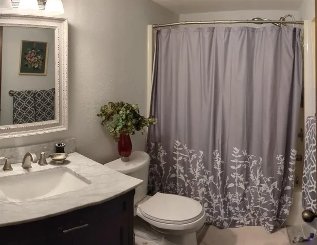 a bathroom with a toilet a sink and a mirror