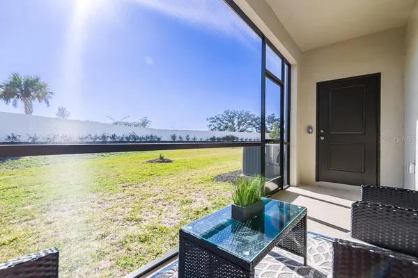 a view of an ocean and a building