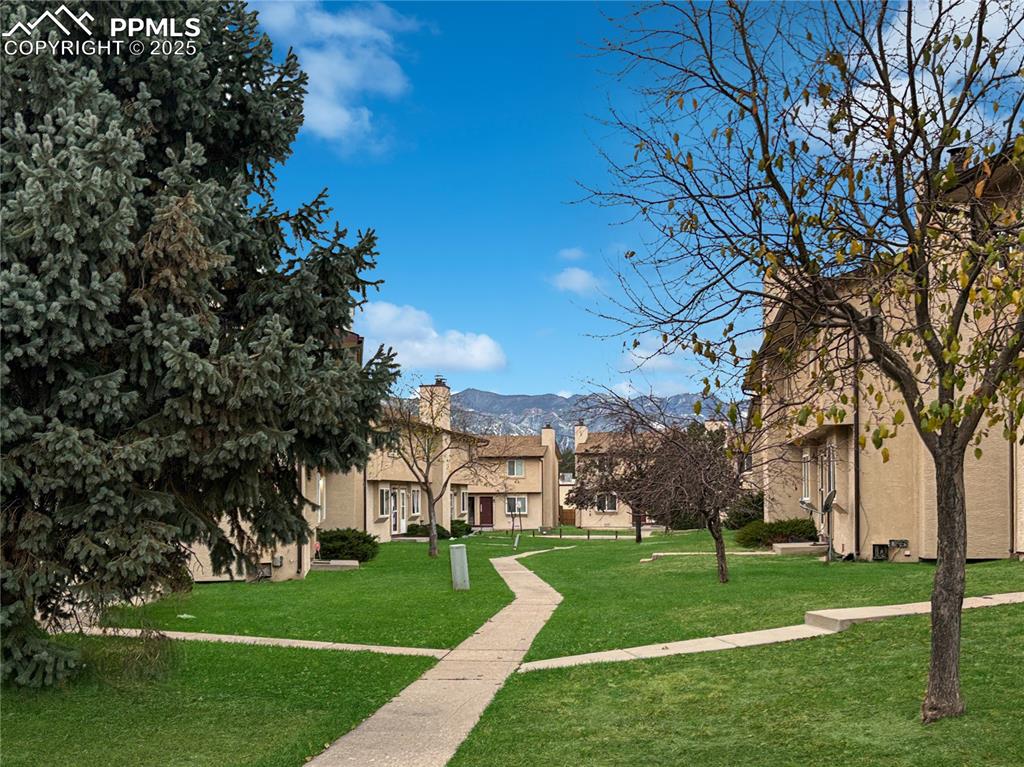 3033 Starlight Circle Colorado Springs, CO 80916 - Photo 42 of 44 a view of a white house with a big yard and large trees